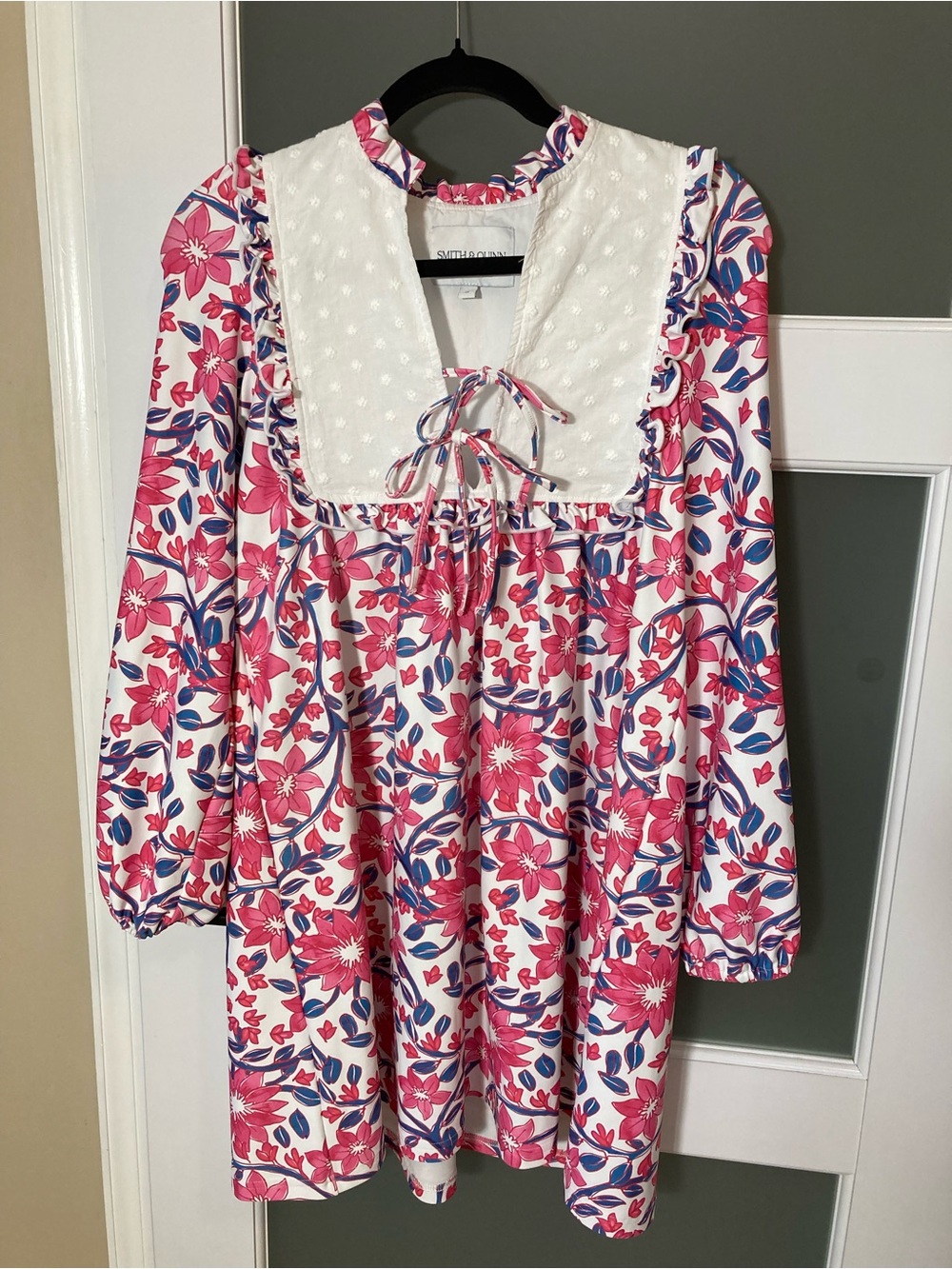 Smith & Quinn Floral Long Sleeve Bib Dress Pink Blue - Small